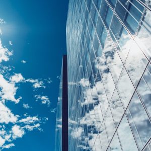 Modern office building facade in the downtown